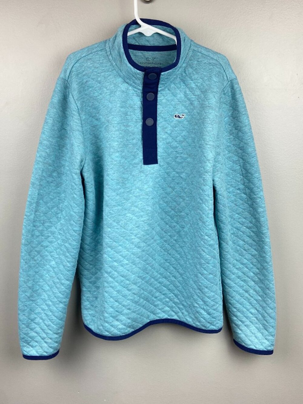 Vineyard Vines Diamond Quilted Shep Shirt Light Blue With Navy Trim Sz Med 12-14